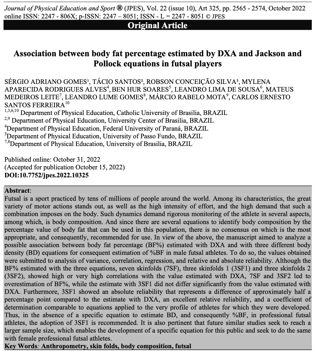 Association between body fat percentage estimated by DXA and Jackson